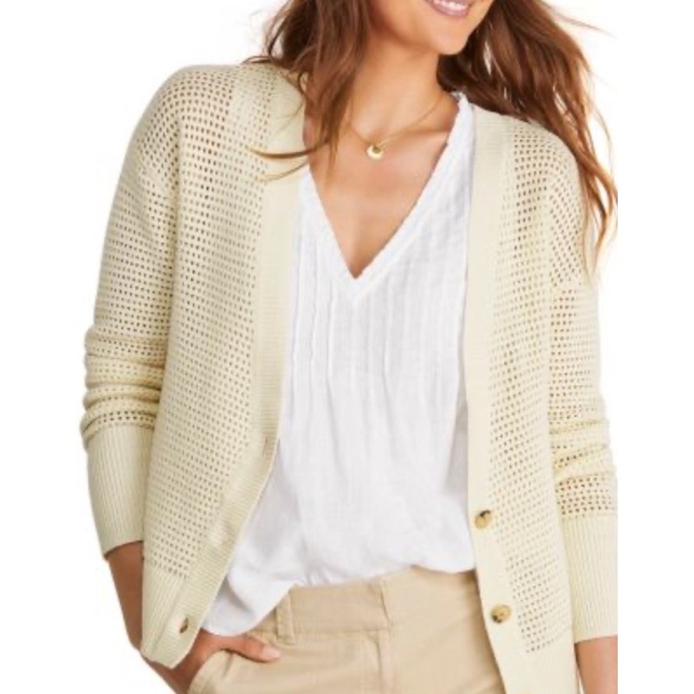 Vineyard Vines Cardigan Womens Crochet XS Cream Button Up‎ Long Sleeve Preppy